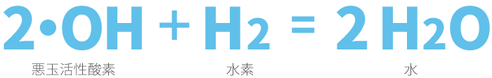 悪玉活性酸素（2・OH）+水素（H2）=水（2H2O）