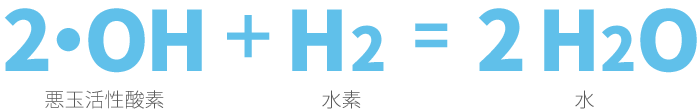悪玉活性酸素(2・OH)+水素(H2)=水(2H2O)